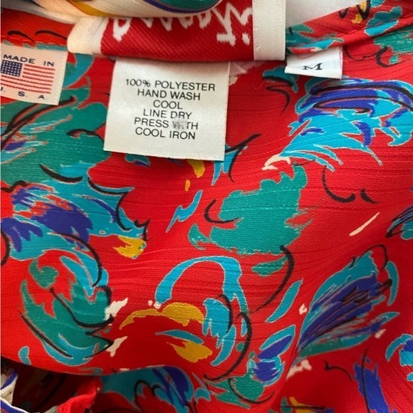 Vintage Assorti Floral Blue Red Wrap Front Unique Waist Pleated Maxi Dress SZ M - Picture 13 of 14